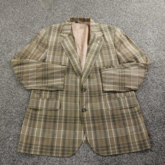 VTG Pendleton Jacket Mens 44 Beige Brown Plaid Wool Blazer Sport Over Coat USA